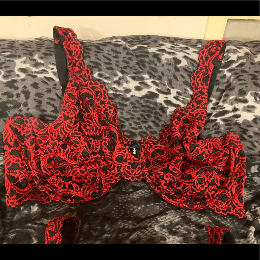 Red and Black Lace Bra